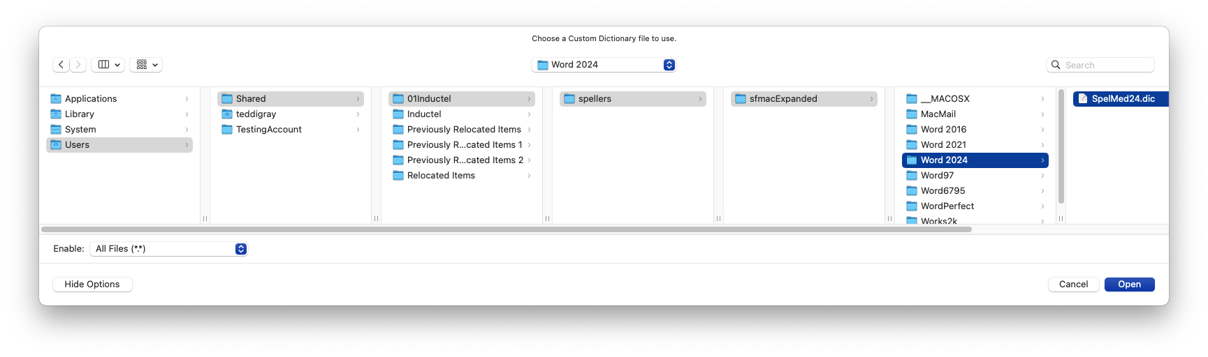 Browse to spell checker dictionary