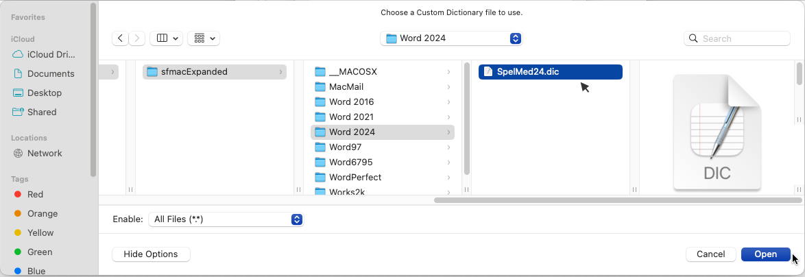 Single click on SpelMed24.dic to select it.